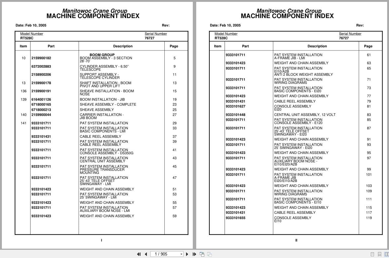 Grove Crane RT528C 76727 Parts Manual 2005 (1)