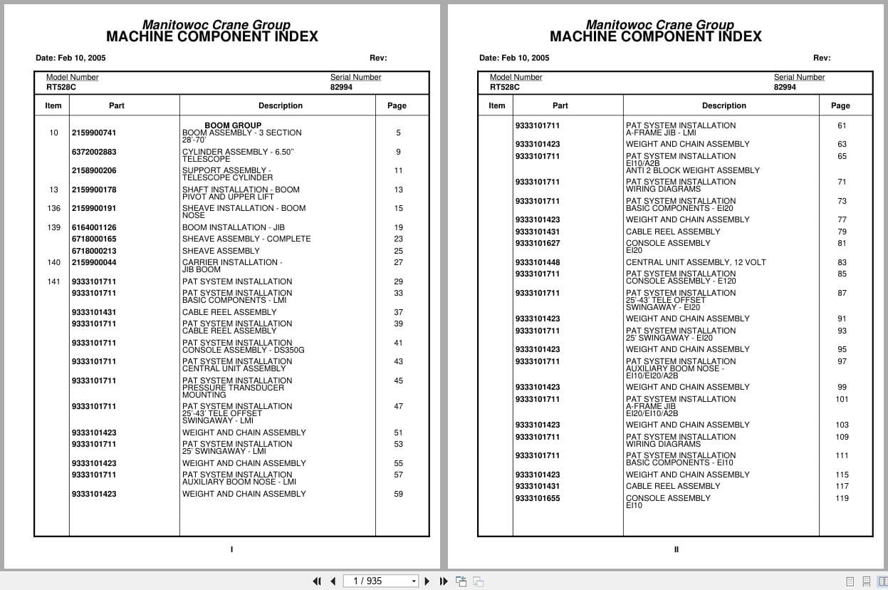 Grove Crane RT528C 82994 Parts Manual 2005 (1)