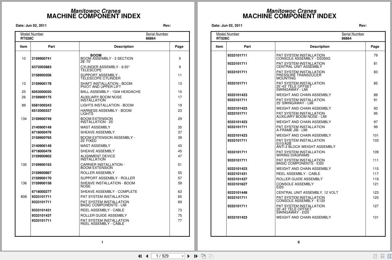 Grove Crane RT528C 86864 Parts Manual 2011 (1)
