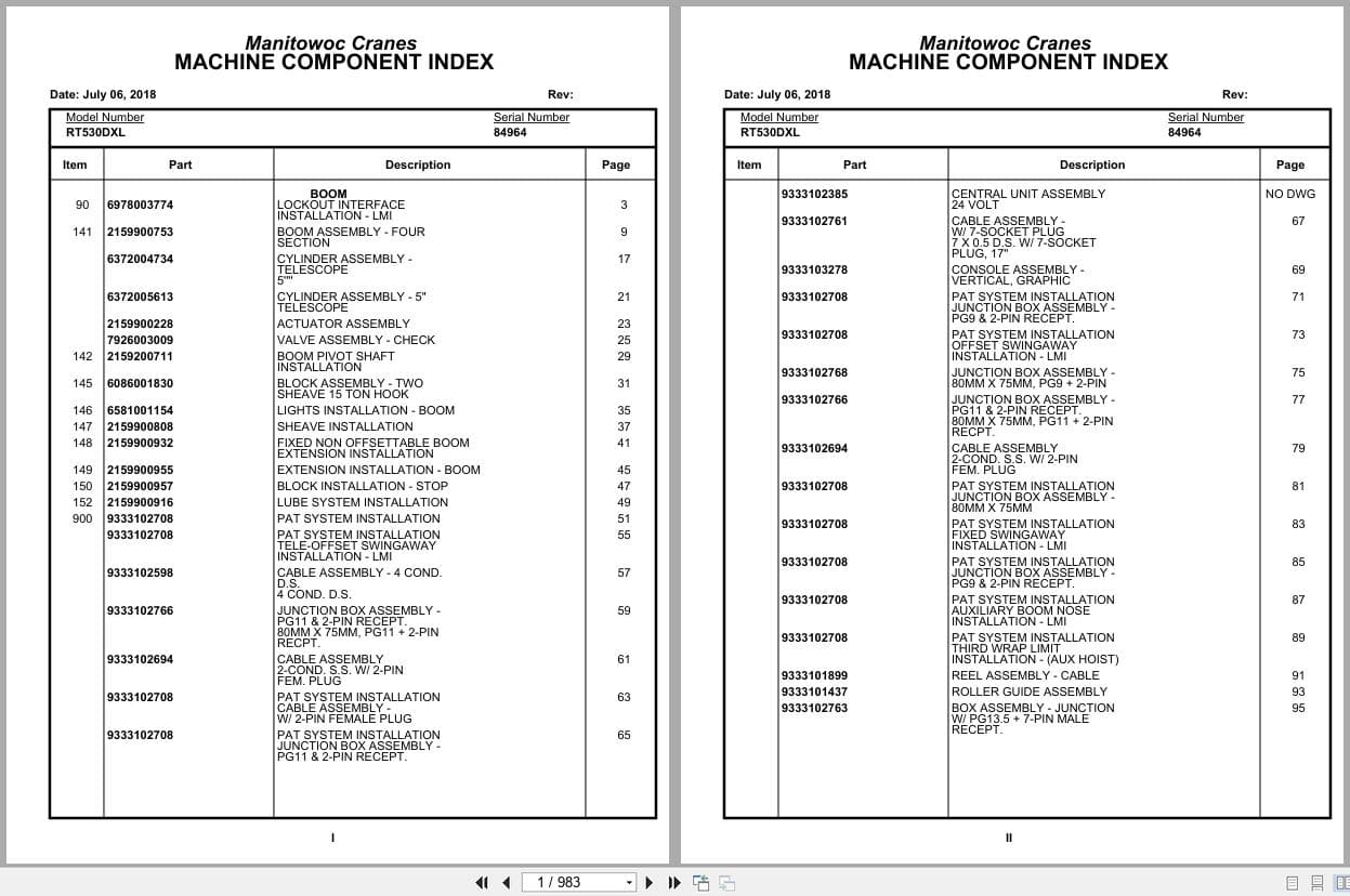 Grove Crane RT530DXL 84964 Parts Manual 2018 (1)
