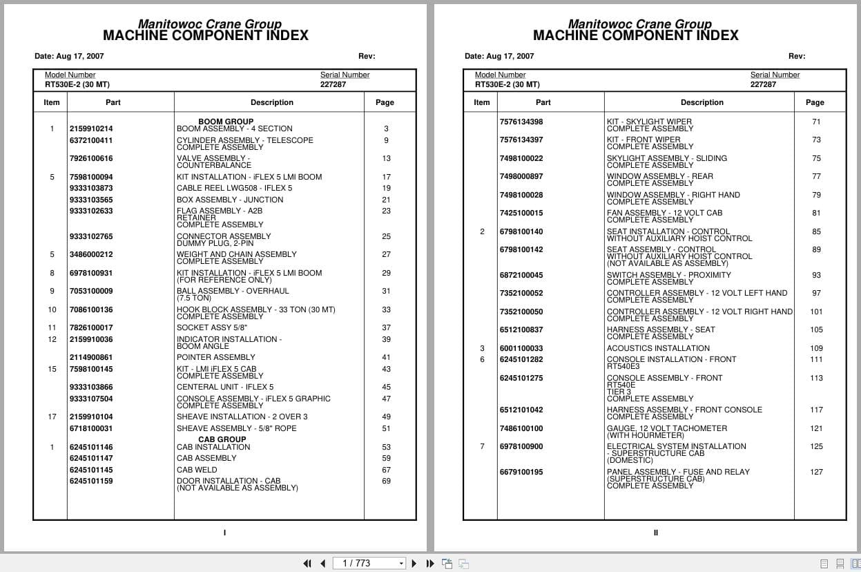 Grove Crane RT530E 2 227287 Parts Manual 2007 (1)