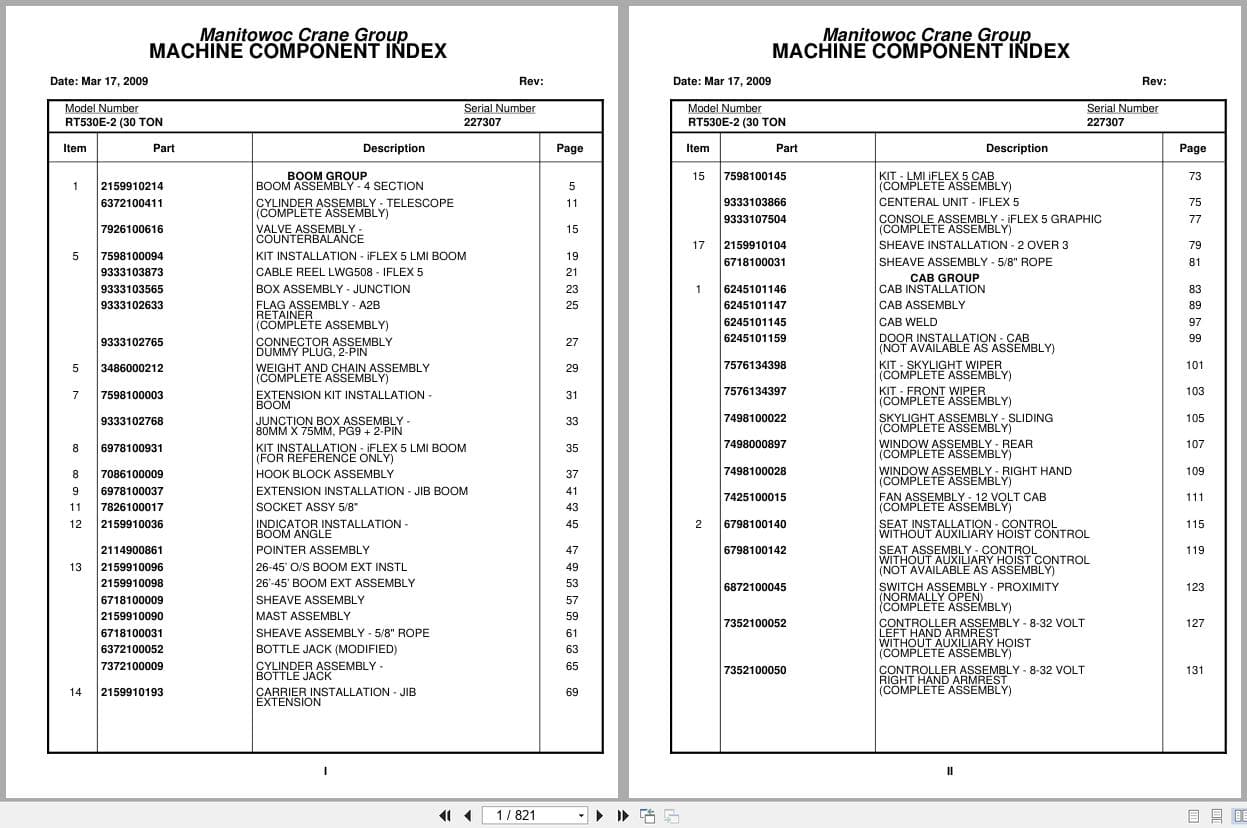Grove Crane RT530E 2 227307 Parts Manual 2009 (1)
