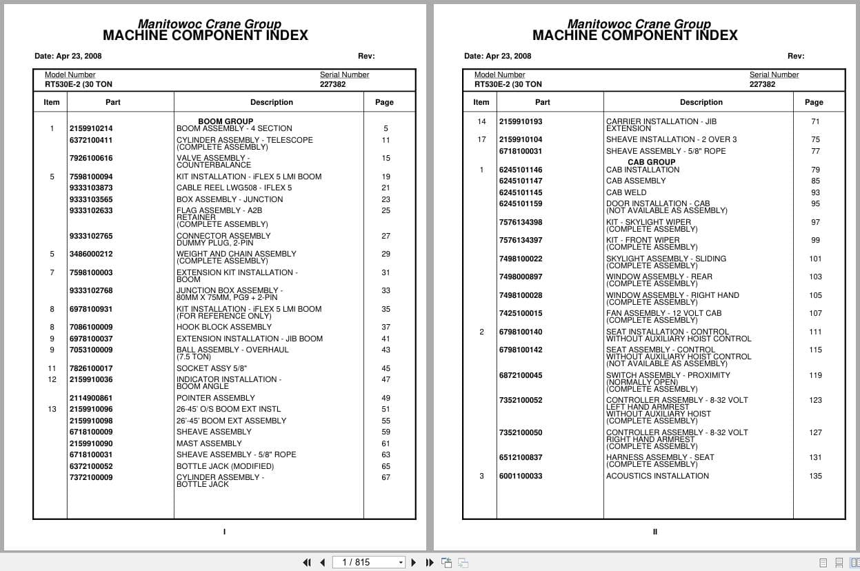 Grove Crane RT530E 2 227382 Parts Manual 2008 (1)