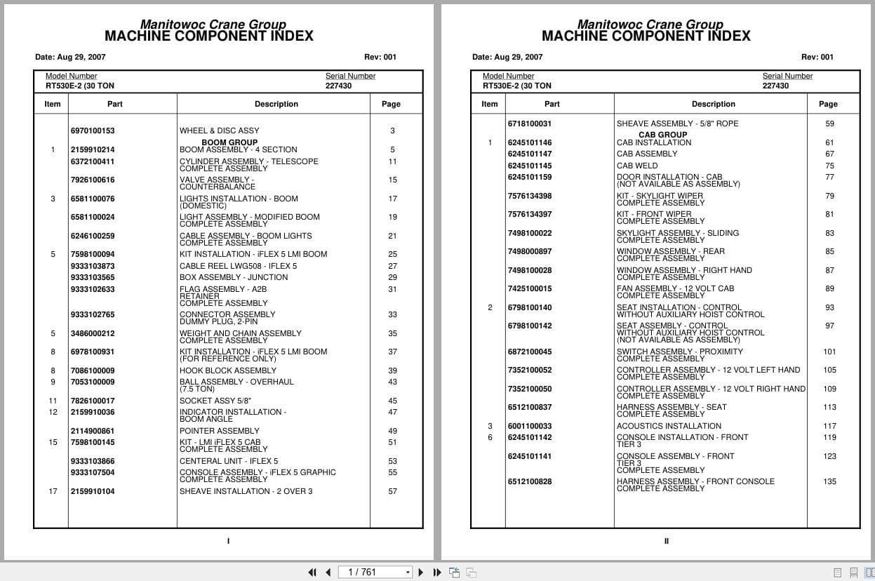 Grove Crane RT530E 2 227430 Parts Manual 2007 (1)