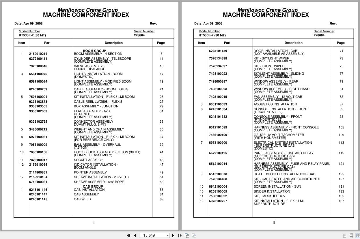 Grove Crane RT530E 2 228664 Parts Manual 2008 (1)