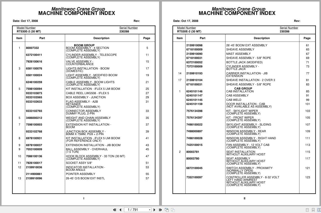 Grove Crane RT530E 2 230288 Parts Manual 2008 (1)