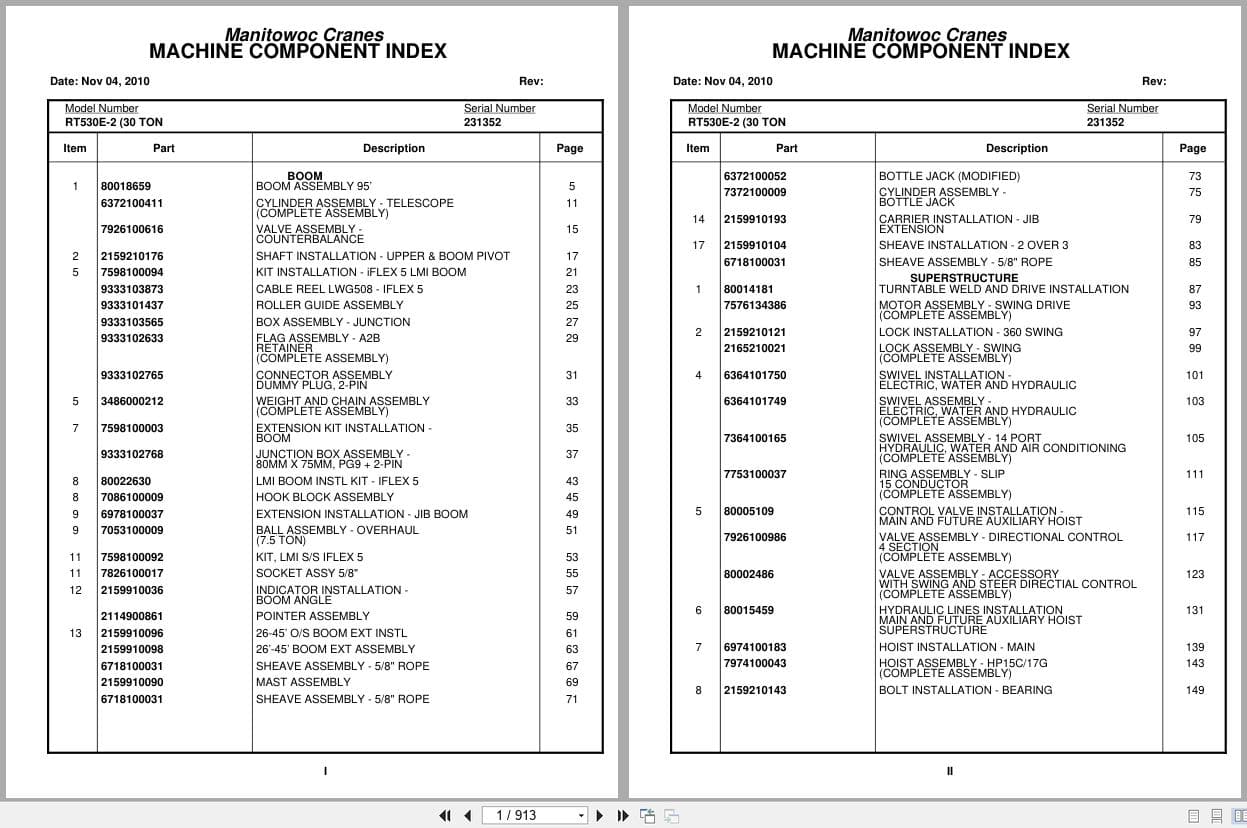 Grove Crane RT530E 2 231352 Parts Manual 2010 (1)