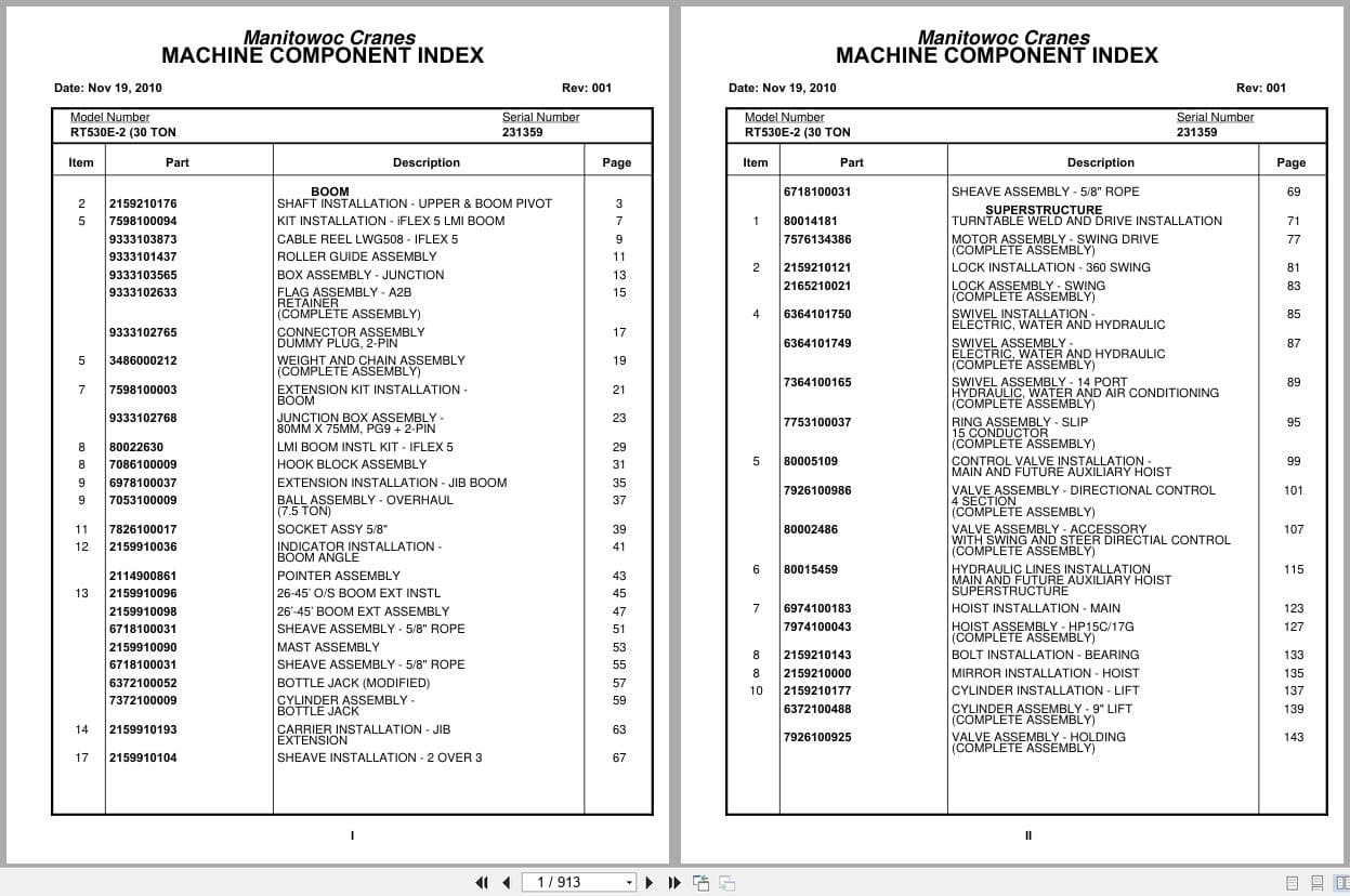 Grove Crane RT530E 2 231359 Parts Manual 2010 (1)