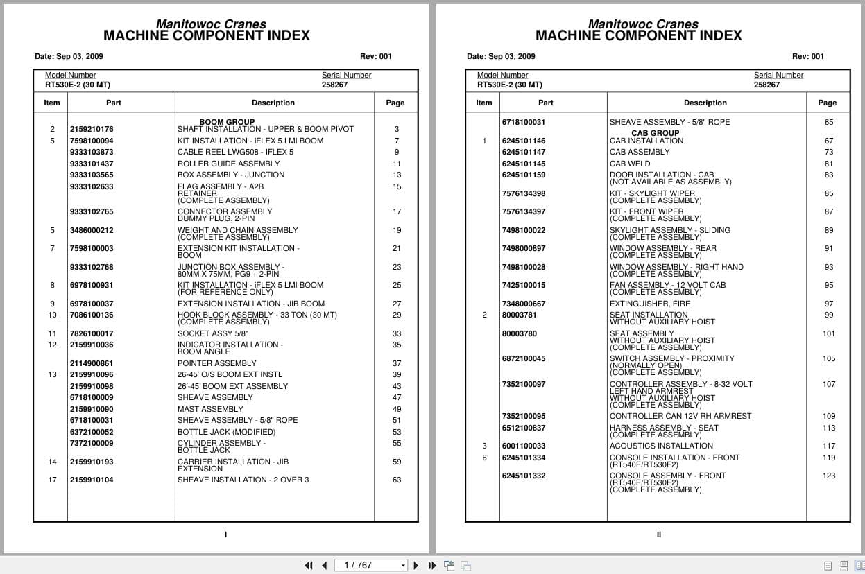 Grove Crane RT530E 2 258267 Parts Manual 2009 (1)