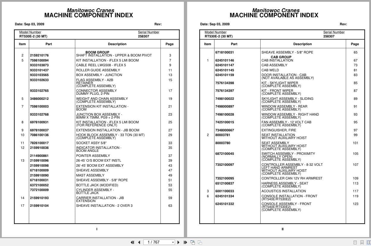 Grove Crane RT530E 2 258307 Parts Manual 2009 (1)