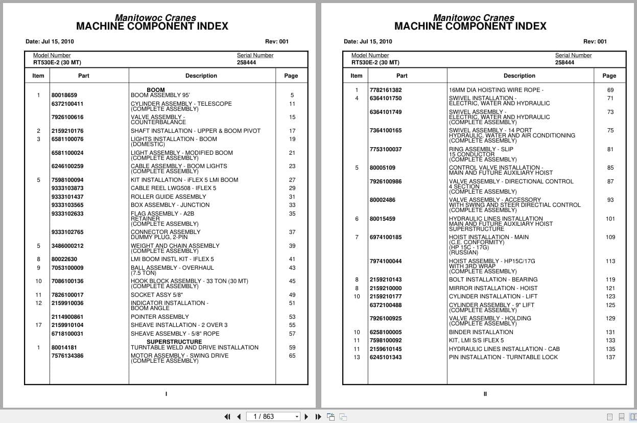 Grove Crane RT530E 2 258444 Parts Manual 2010 (1)
