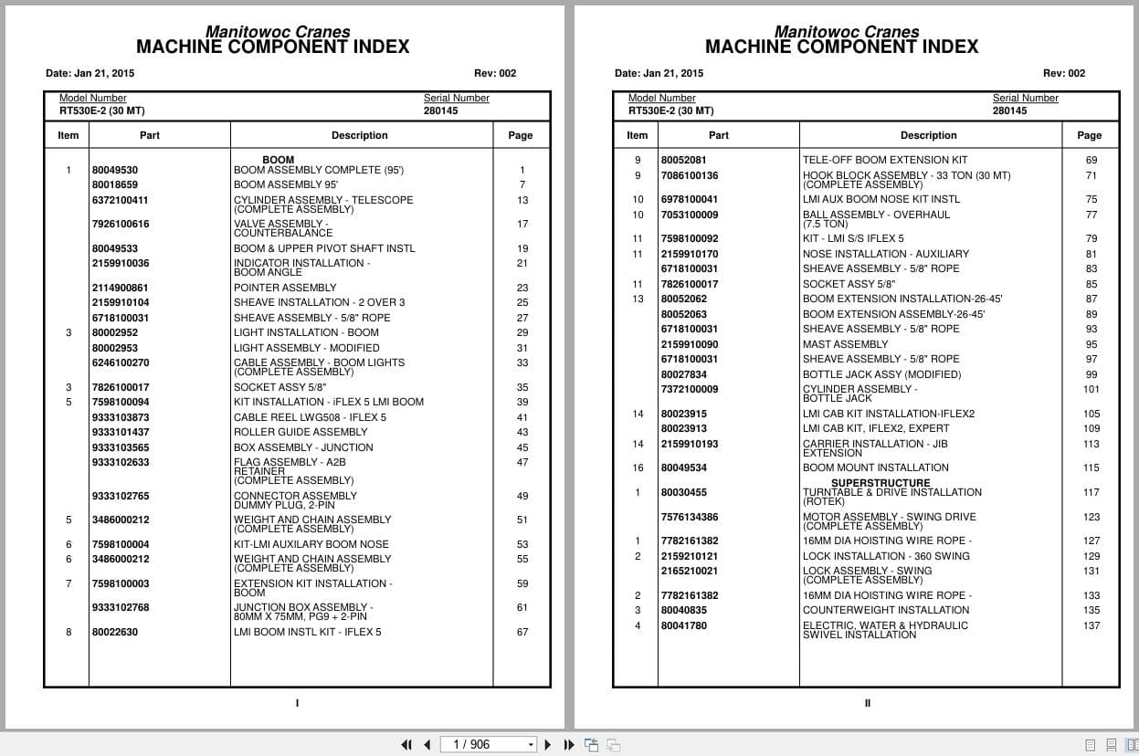 Grove Crane RT530E 2 280145 Parts Manual 2015 (1)