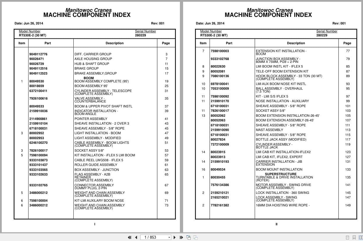 Grove Crane RT530E 2 280229 Parts Manual 2014 (1)