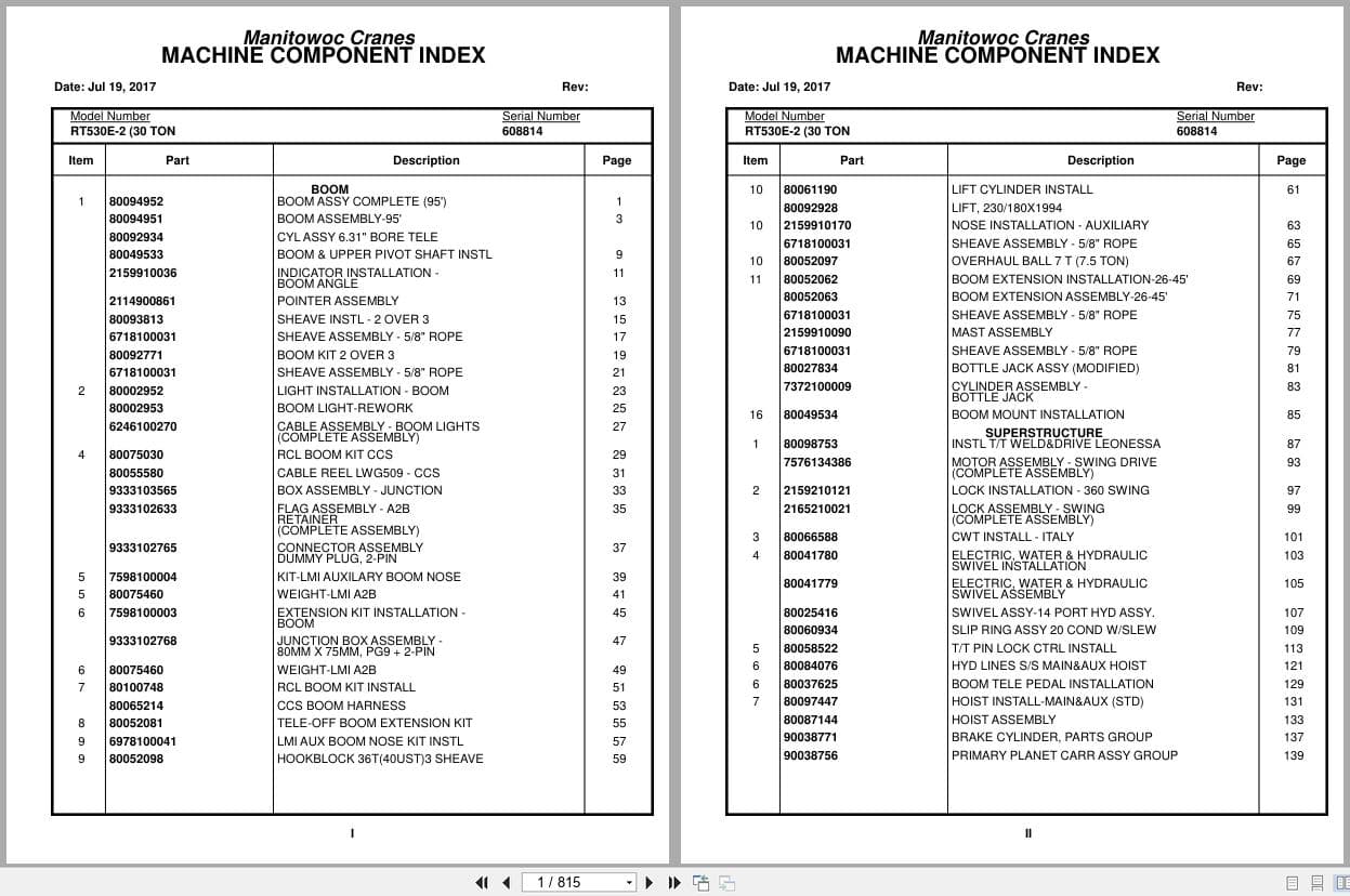 Grove Crane RT530E 2 608814 Parts Manual 2017 (1)