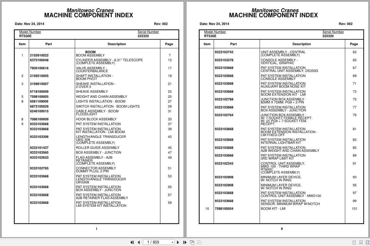 Grove Crane RT530E 222320 Parts Manual 2014 (1)