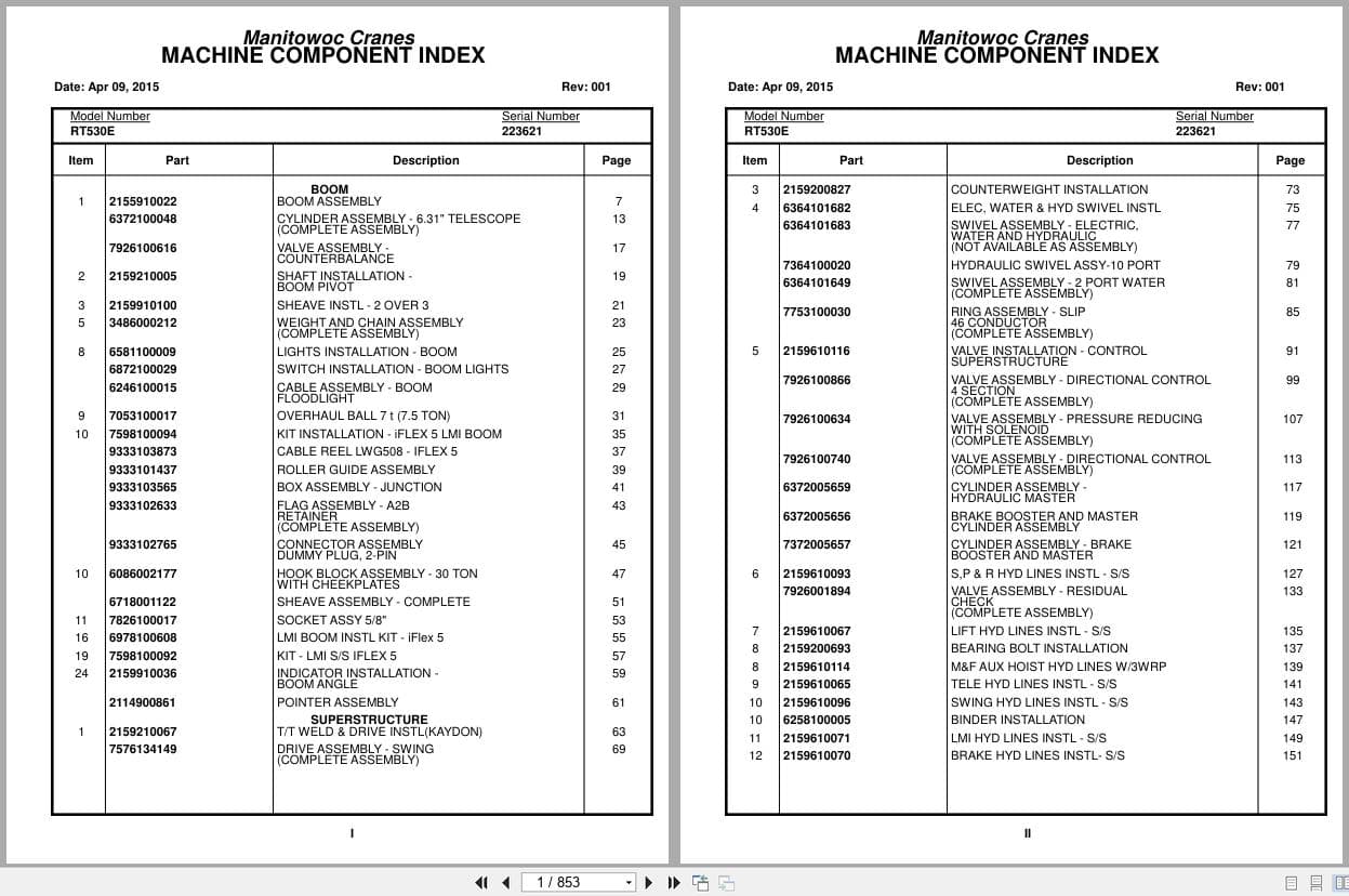 Grove Crane RT530E 223621 Parts Manual 2015 (1)