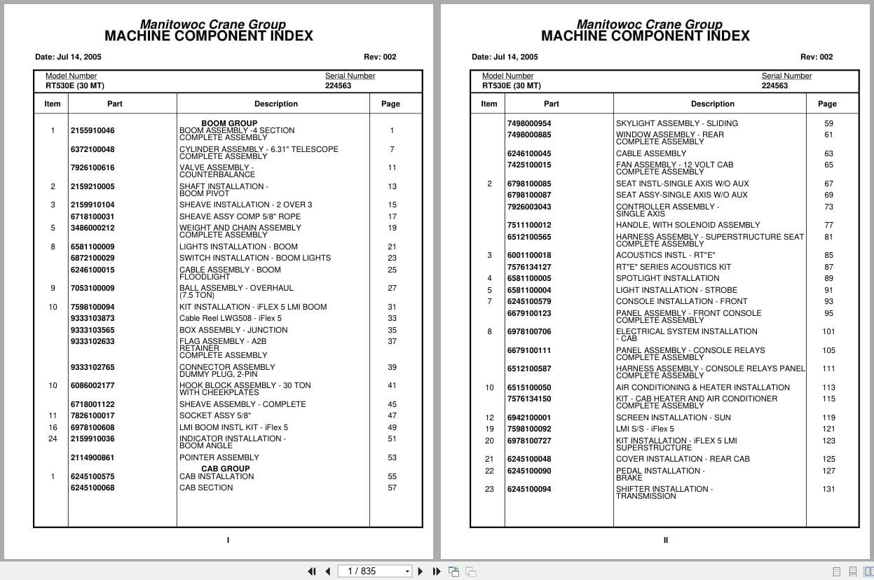 Grove Crane RT530E 224563 Parts Manual 2005 (1)