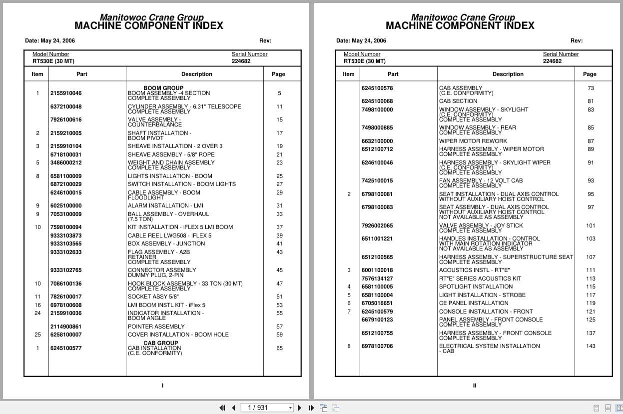 Grove Crane RT530E 224682 Parts Manual 2006 (1)