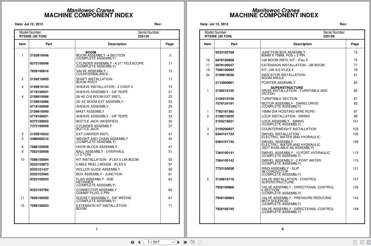 Grove Crane RT530E 225139 Parts Manual 2012 (1)