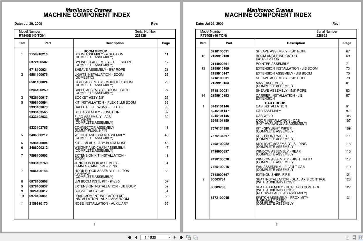 Grove Crane RT540E 228628 Parts Manual 2009 (1)