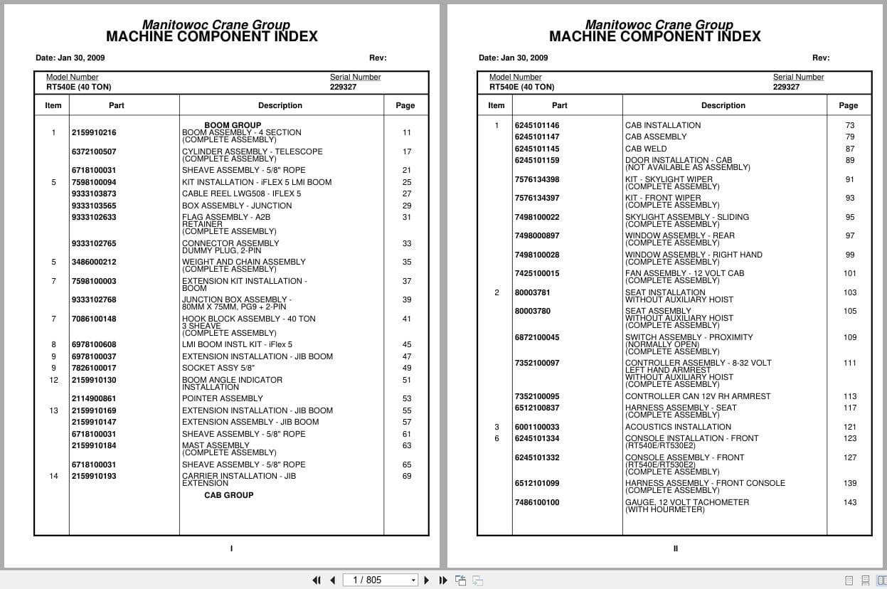 Grove Crane RT540E 229327 Parts Manual 2009 (1)