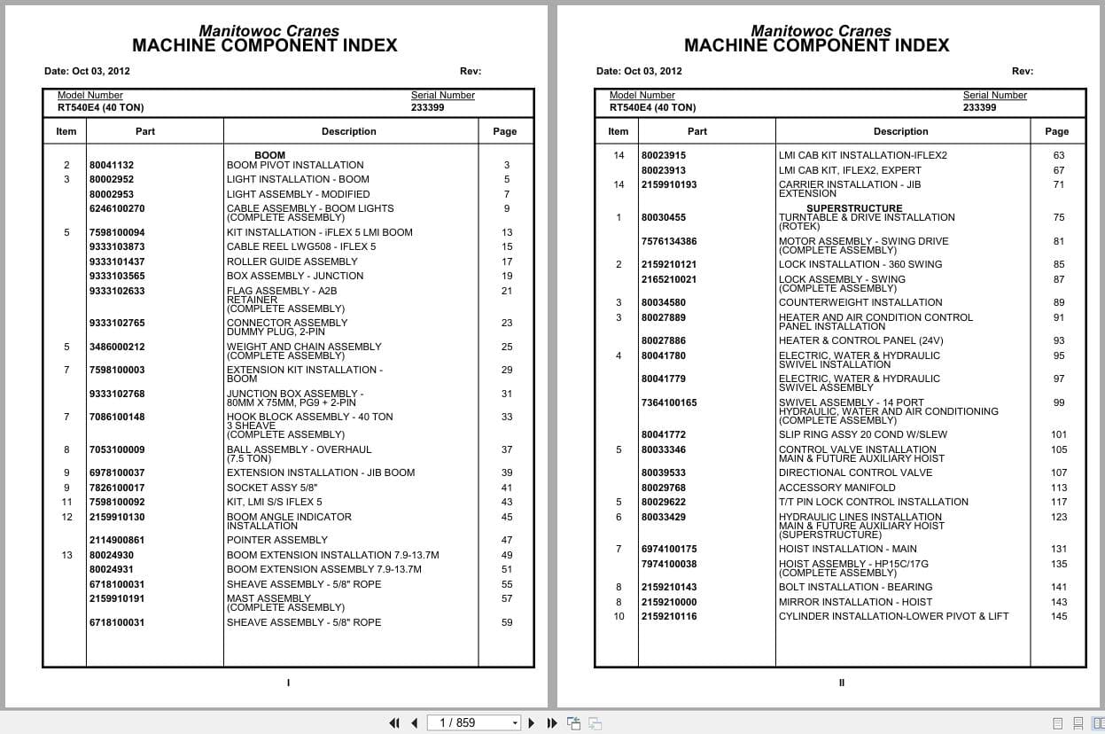 Grove Crane RT540E 233399 Parts Manual 2012 (1)