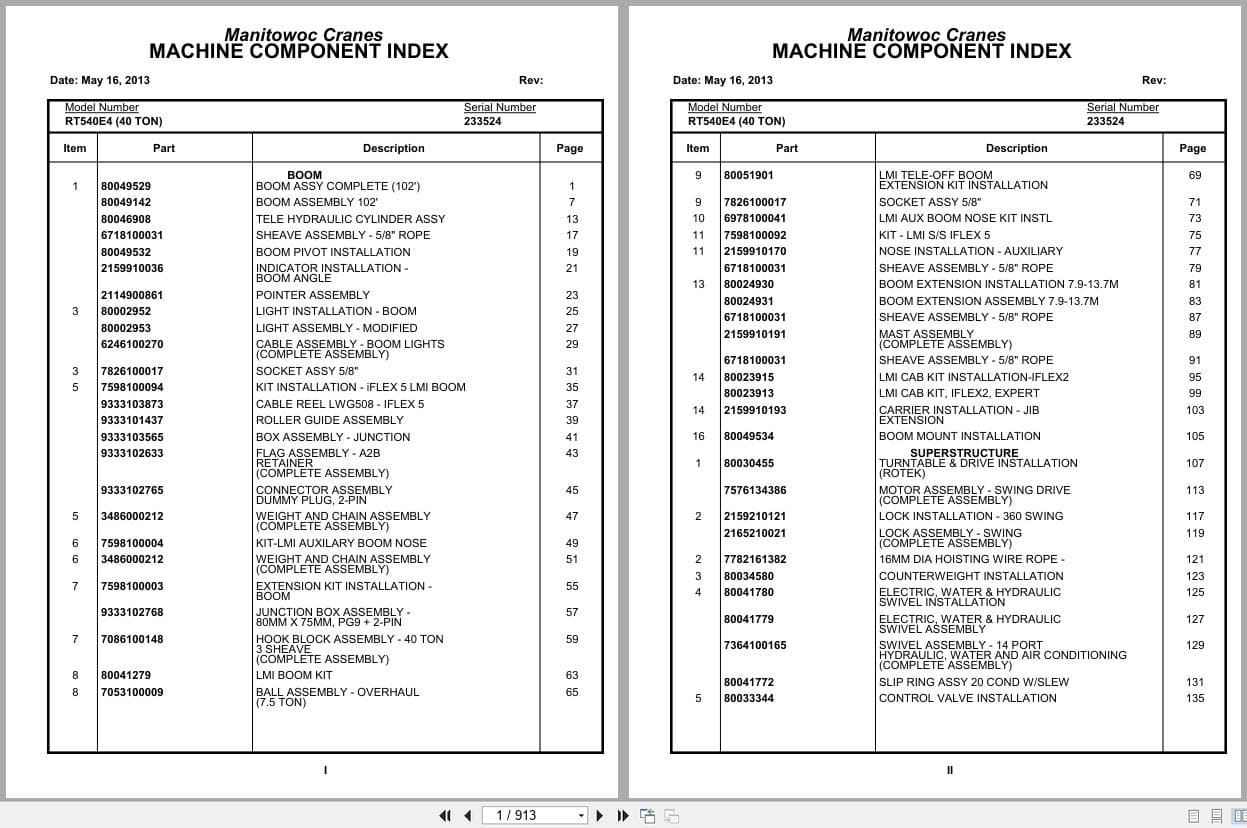 Grove Crane RT540E 233524 Parts Manual 2013 (1)