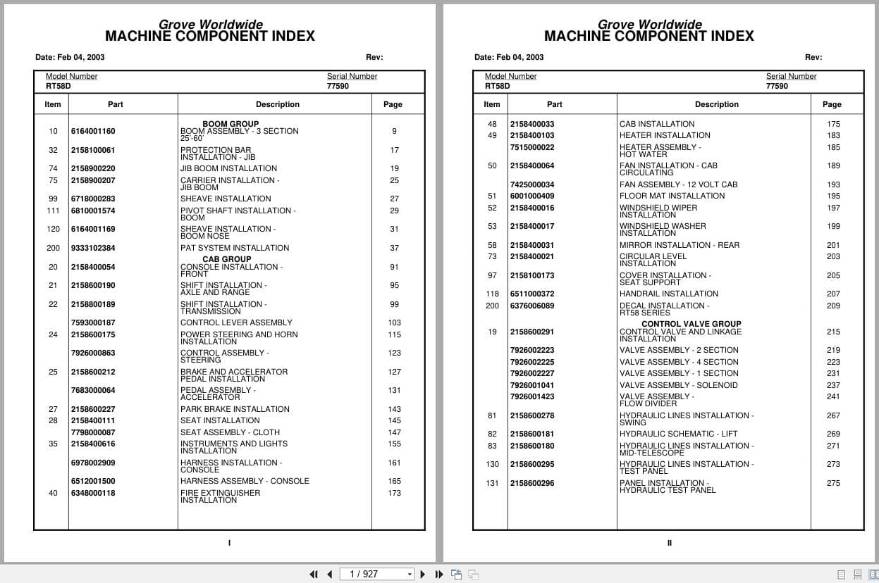 Grove Crane RT58D 77590 Parts Manual 2003 (1)