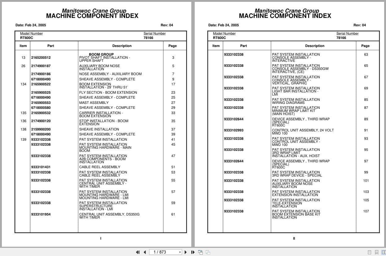 Grove Crane RT600C 78166 Parts Manual 2005 (1)