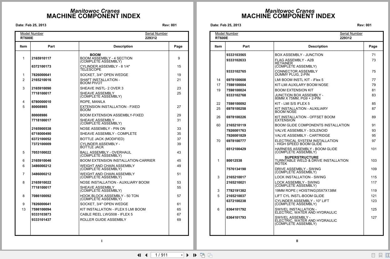 Grove Crane RT600E 229312 Parts Manual 2013 (1)