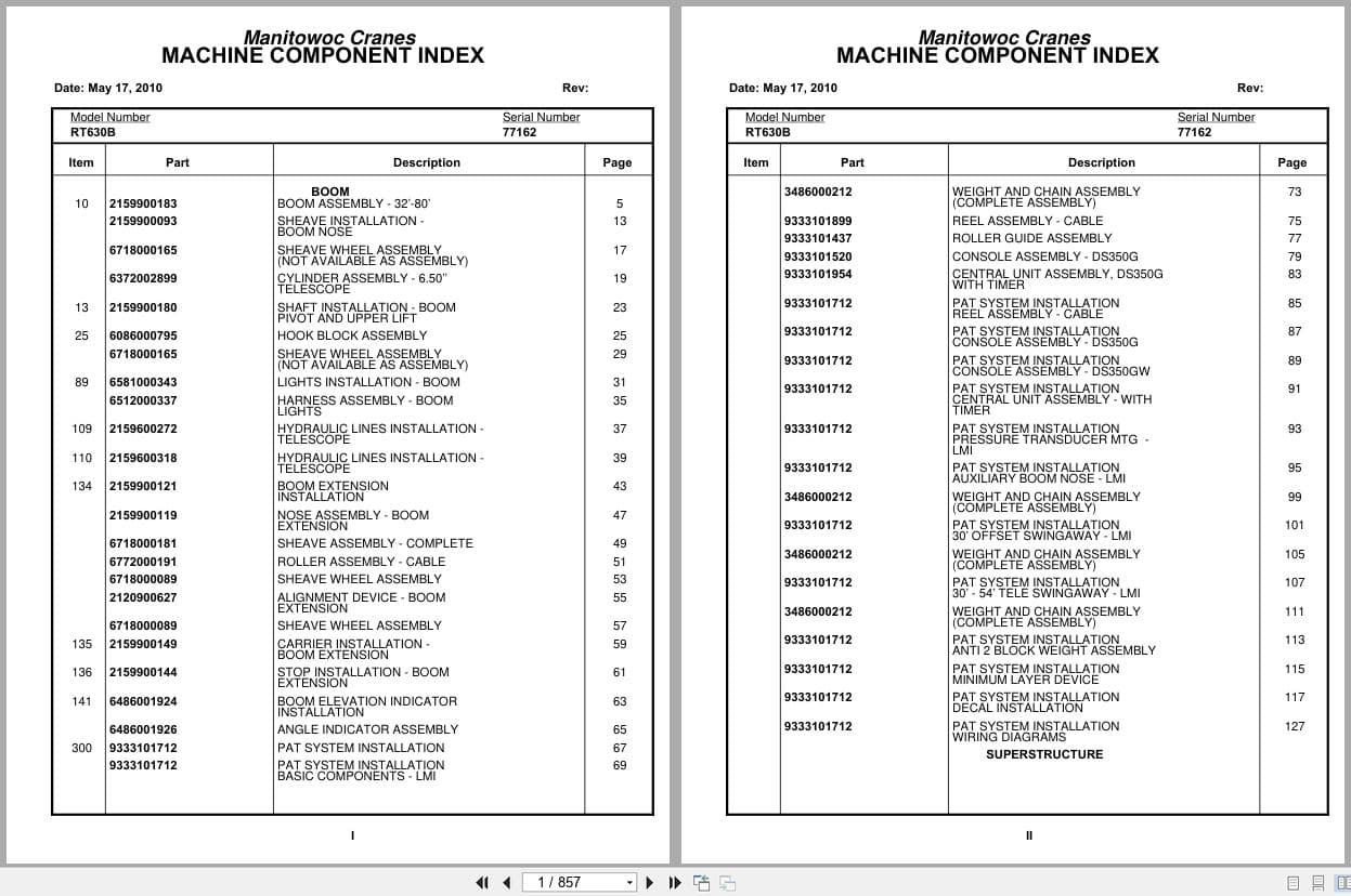 Grove Crane RT630B 77162 Parts Manual 2010 (1)