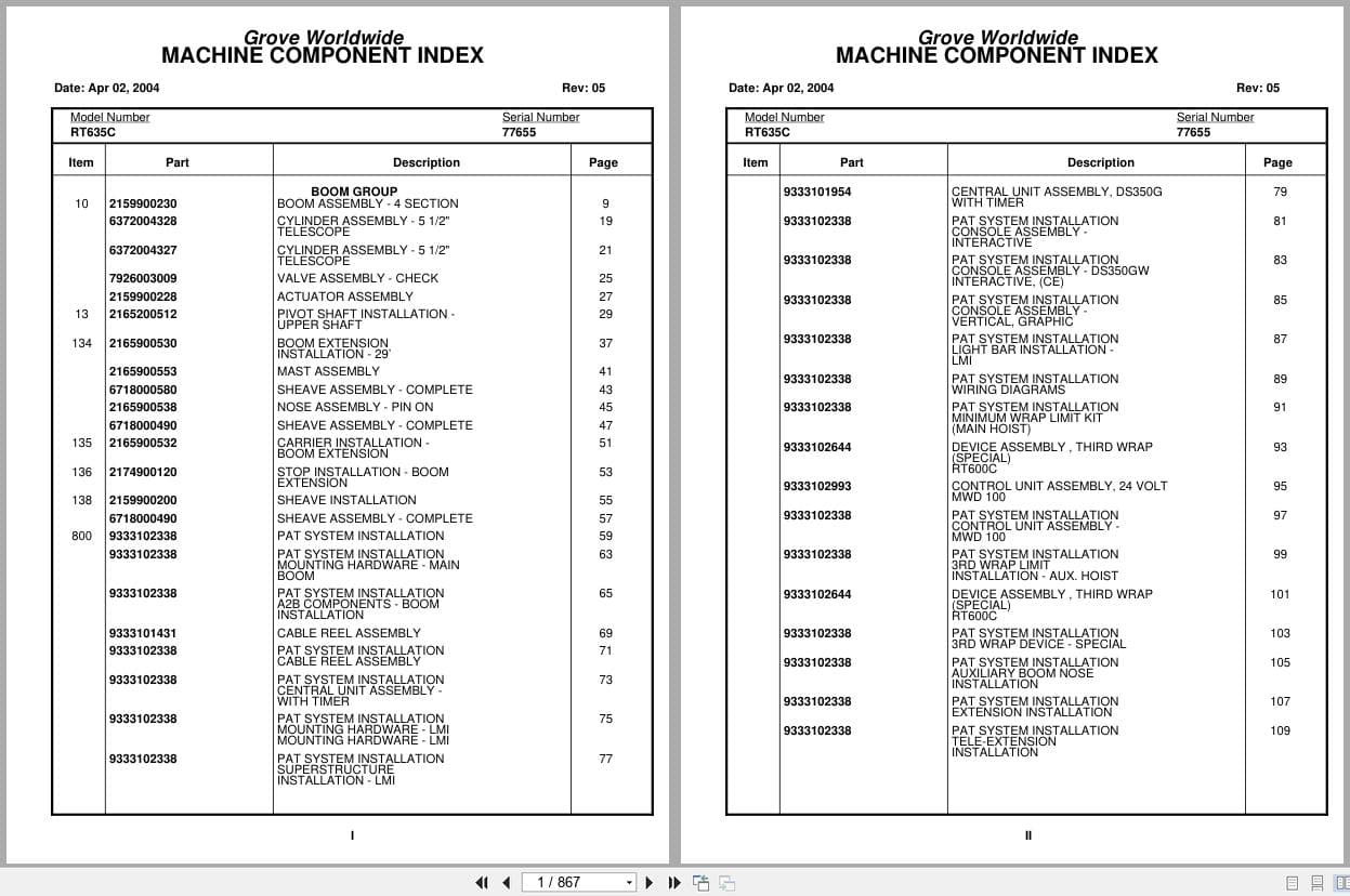 Grove Crane RT635C 77655 Parts Manual 2004 (1)