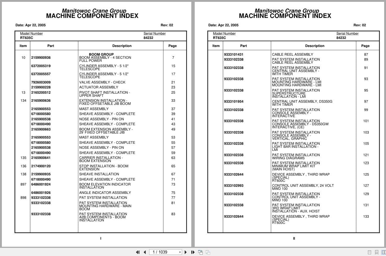 Grove Crane RT635C 84232 Parts Manual 2005 (1)