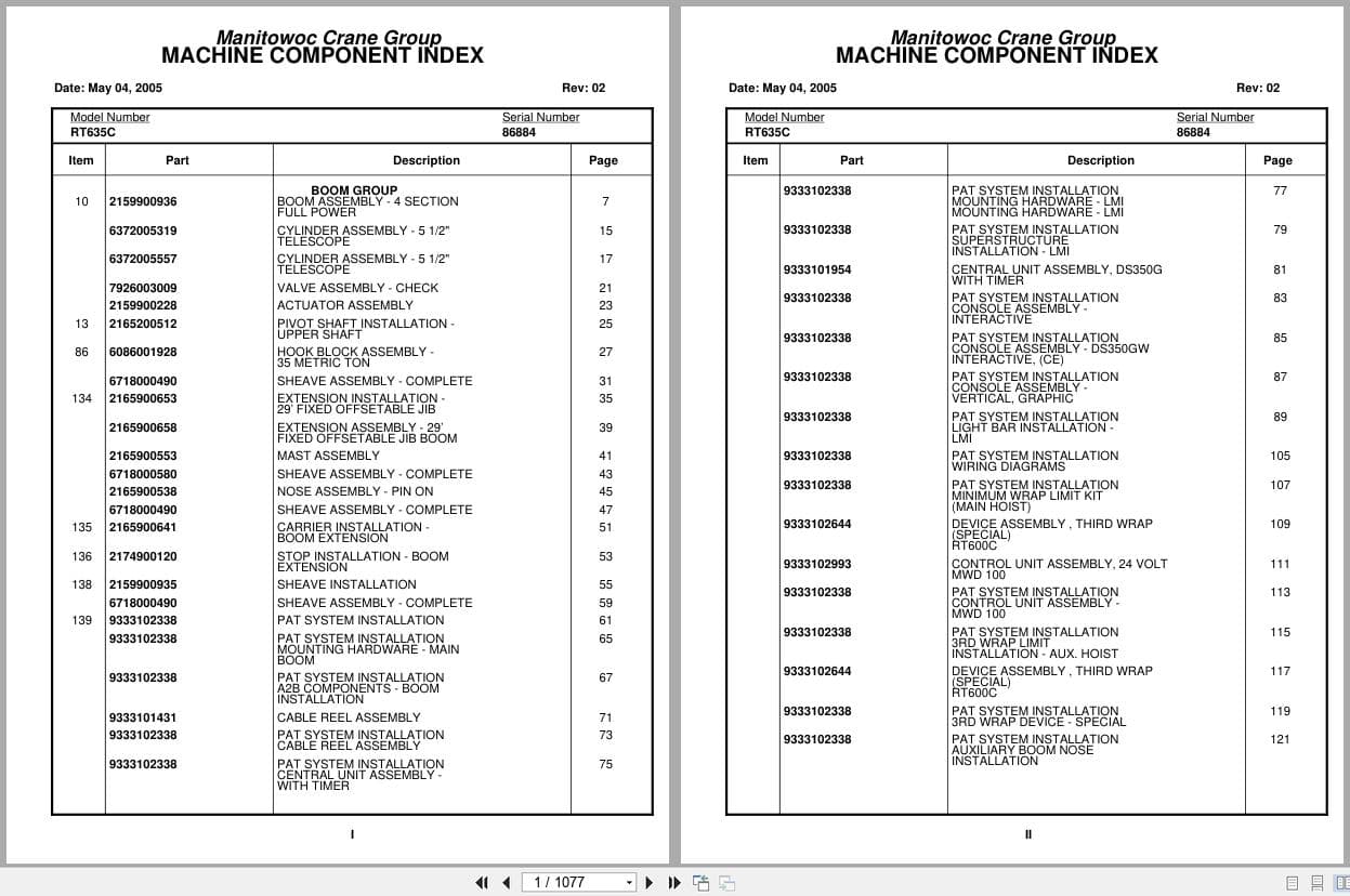 Grove Crane RT635C 86884 Parts Manual 2005 (1)