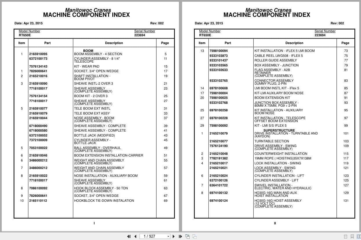 Grove Crane RT650E 223694 Parts Manual 2015 (1)