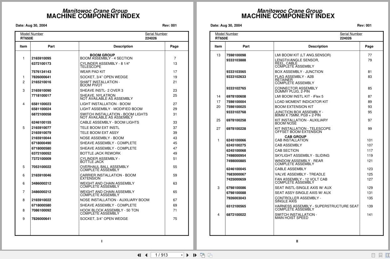 Grove Crane RT650E 224026 Parts Manual 2004 (1)