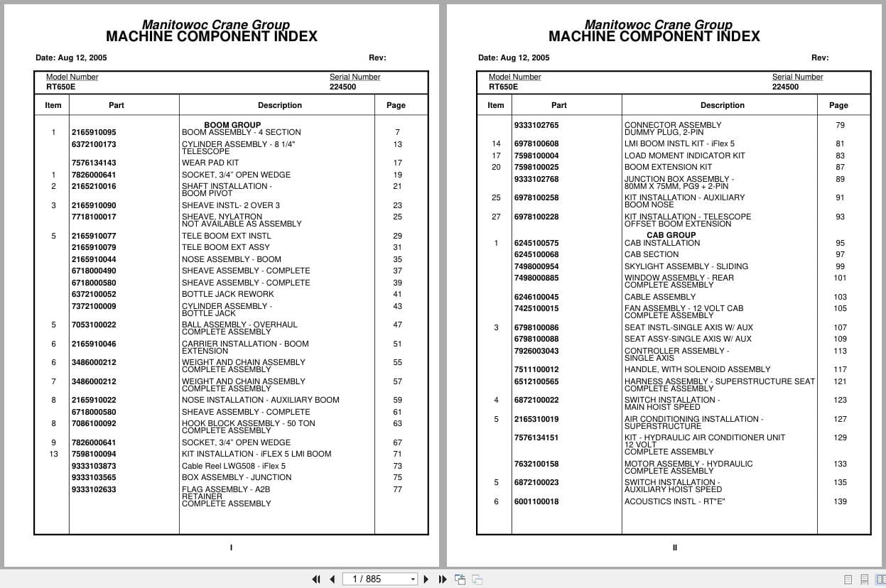 Grove Crane RT650E 224500 Parts Manual 2005 (1)