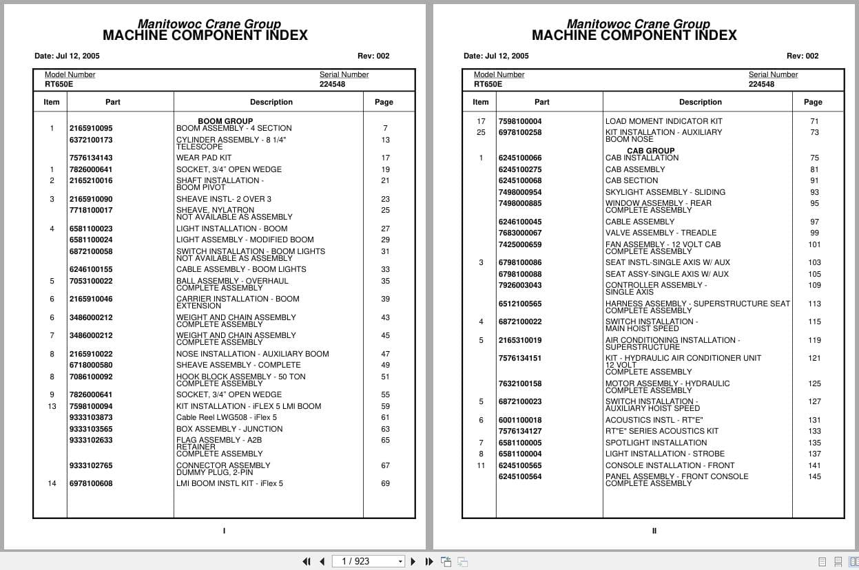 Grove Crane RT650E 224548 Parts Manual 2005 (1)