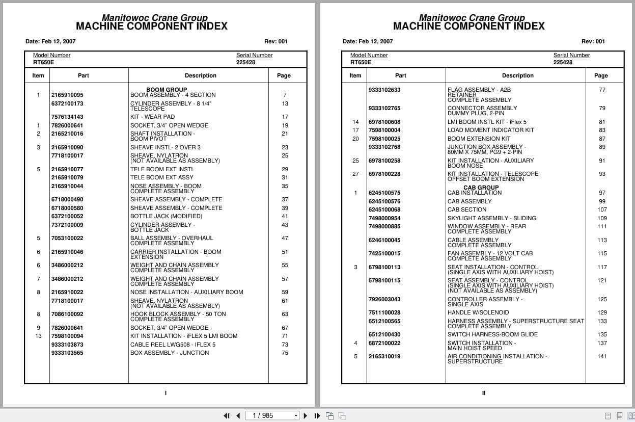 Grove Crane RT650E 225428 Parts Manual 2007 (1)