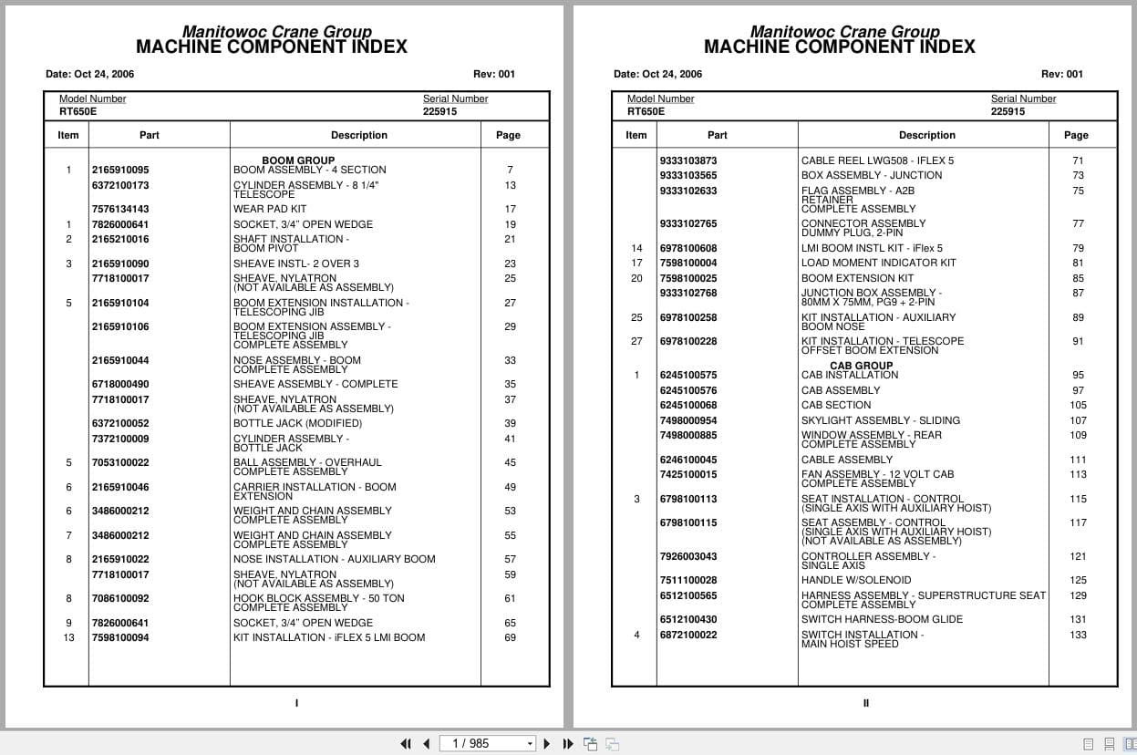 Grove Crane RT650E 225915 Parts Manual 2006 (1)