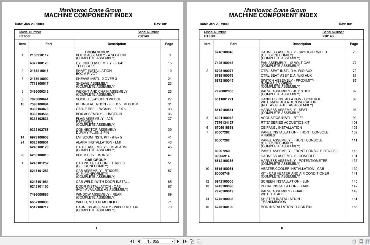 Grove Crane RT650E 230148 Parts Manual 2009 (1)