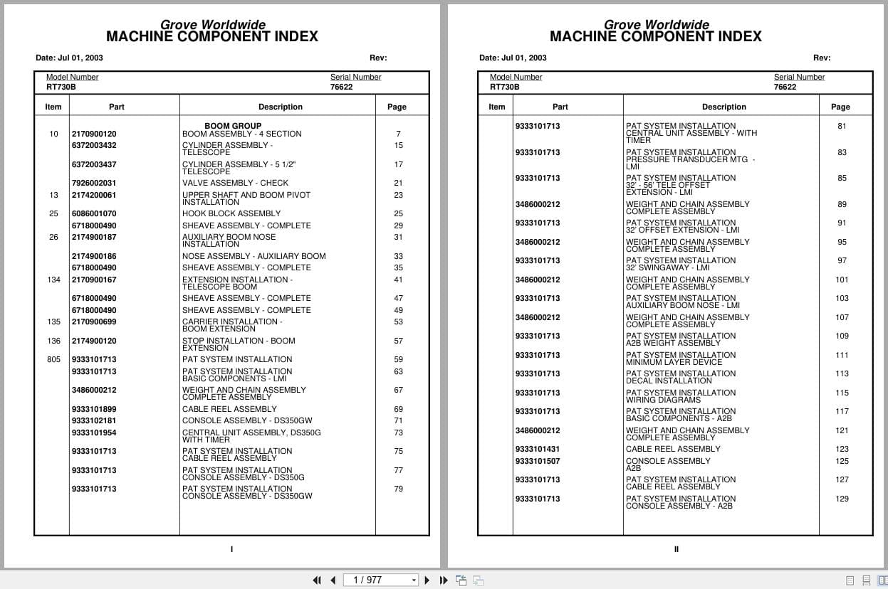Grove Crane RT730B 76622 Parts Manual 2003 (1)