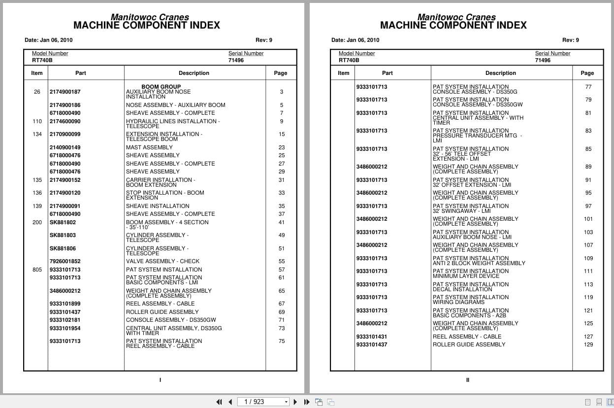 Grove Crane RT740B 71496 Parts Manual 2010 (1)