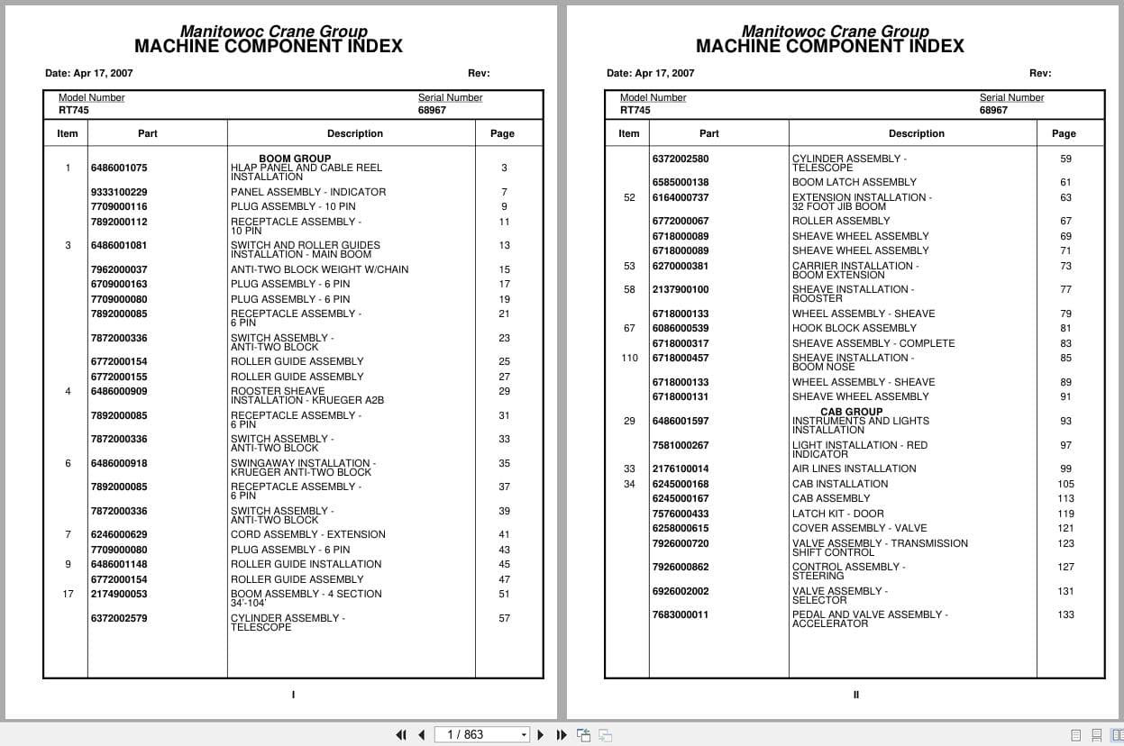 Grove Crane RT745 68967 Parts Manual 2007 (1)