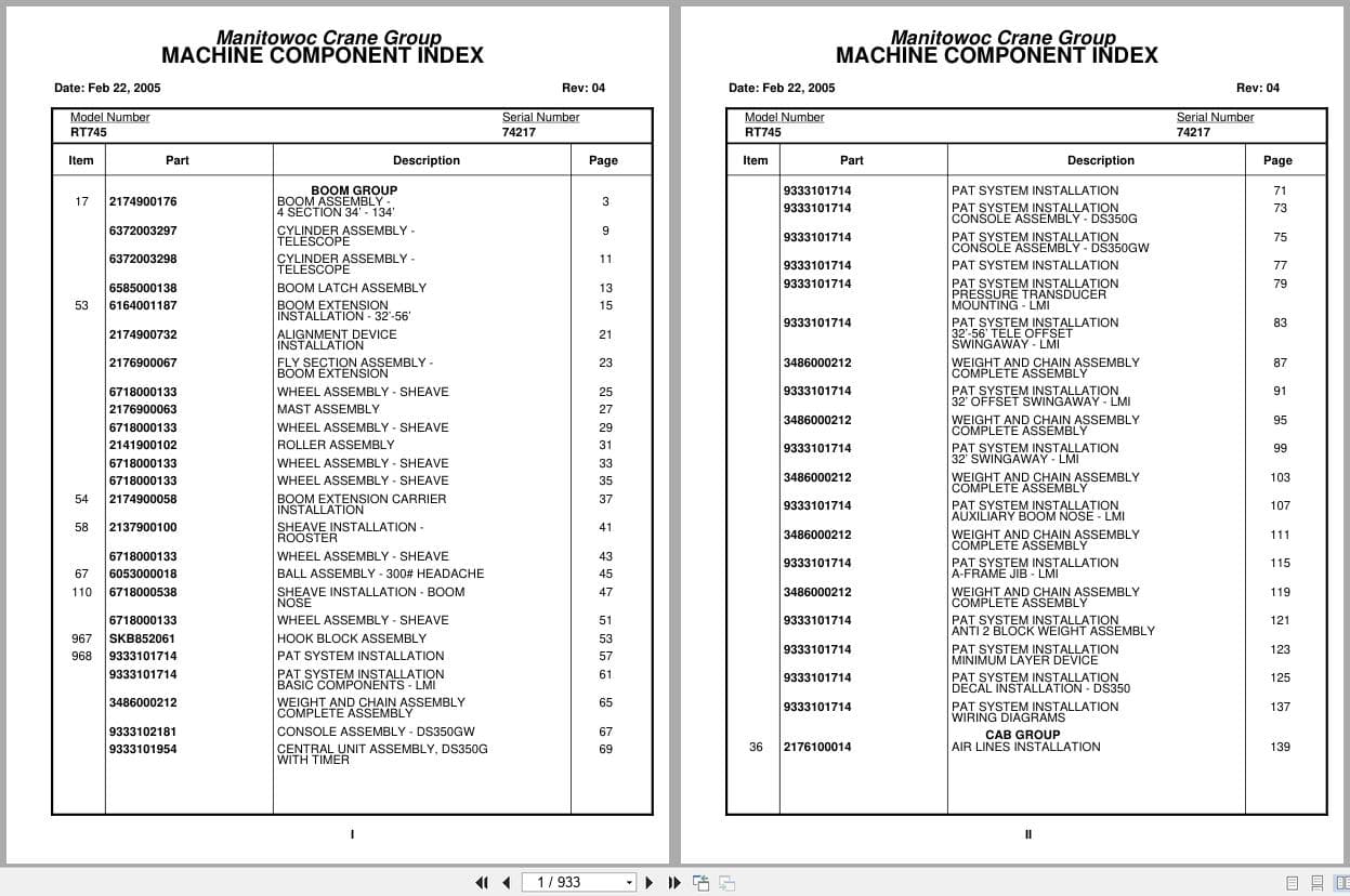 Grove Crane RT745 74217 Parts Manual 2005 (1)