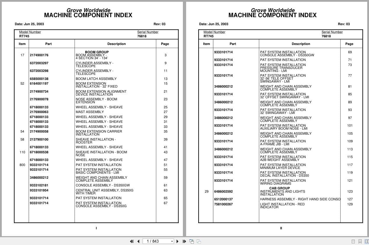Grove Crane RT745 76818 Parts Manual 2003 (1)