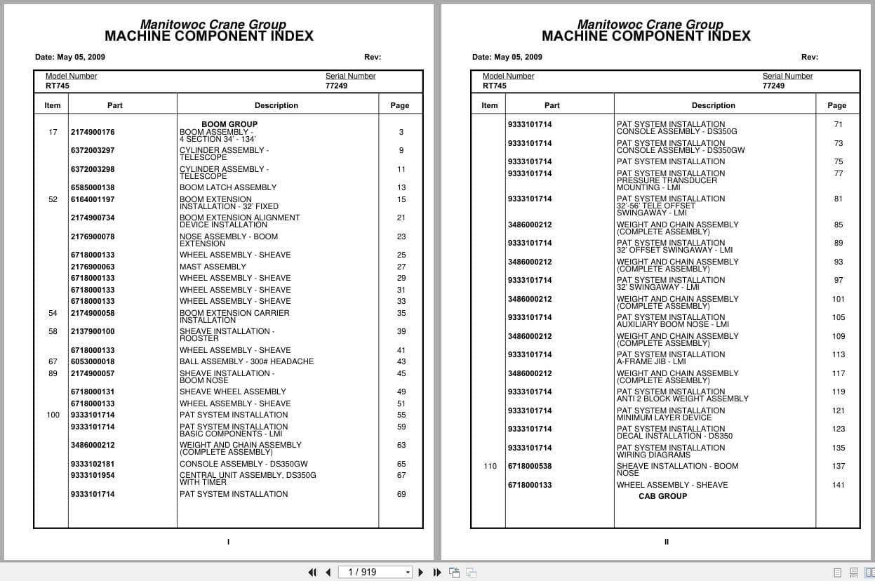 Grove Crane RT745 77249 Parts Manual 2009 (1)