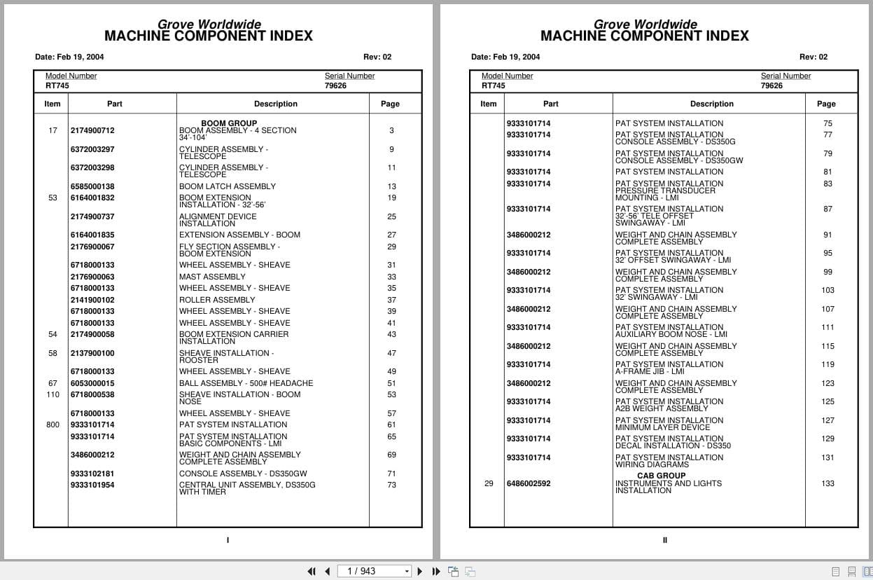 Grove Crane RT745 79626 Parts Manual 2004 (1)