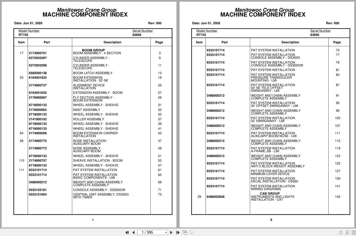 Grove Crane RT745 83856 Parts Manual 2005 (1)