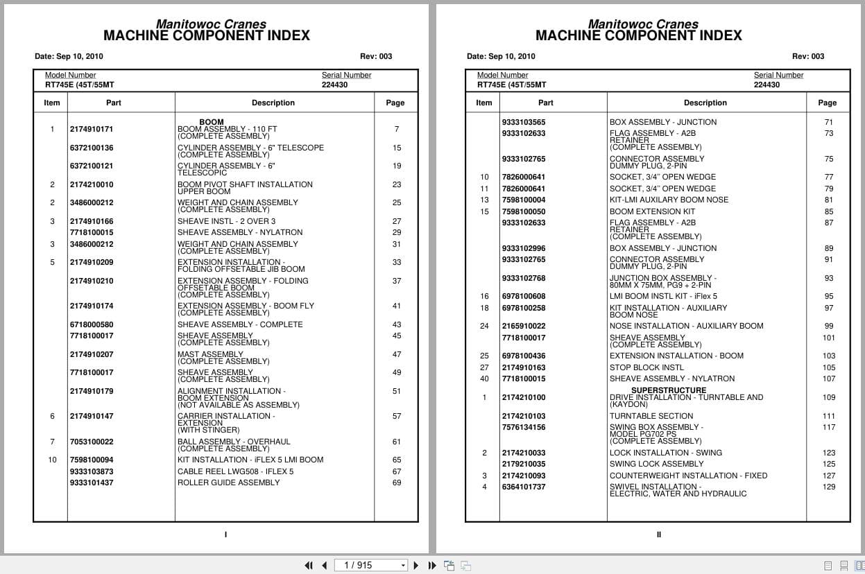 Grove Crane RT745E 224430 Parts Manual 2010 (1)